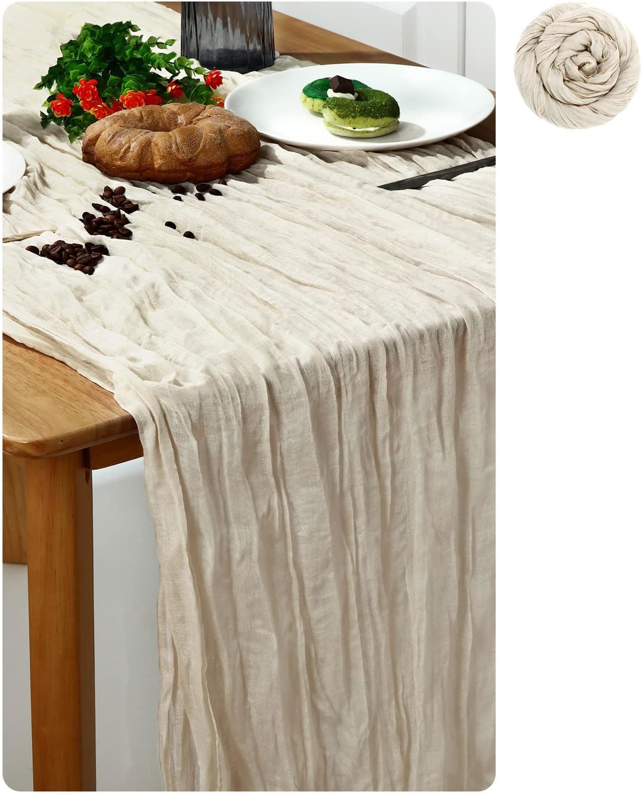 Cheesecloth Table Runner, Wedding Decorations Vintage Centerpieces Cloth, Fabric Boho For Party Bridal Shower Birthday (1 Pack Beige)