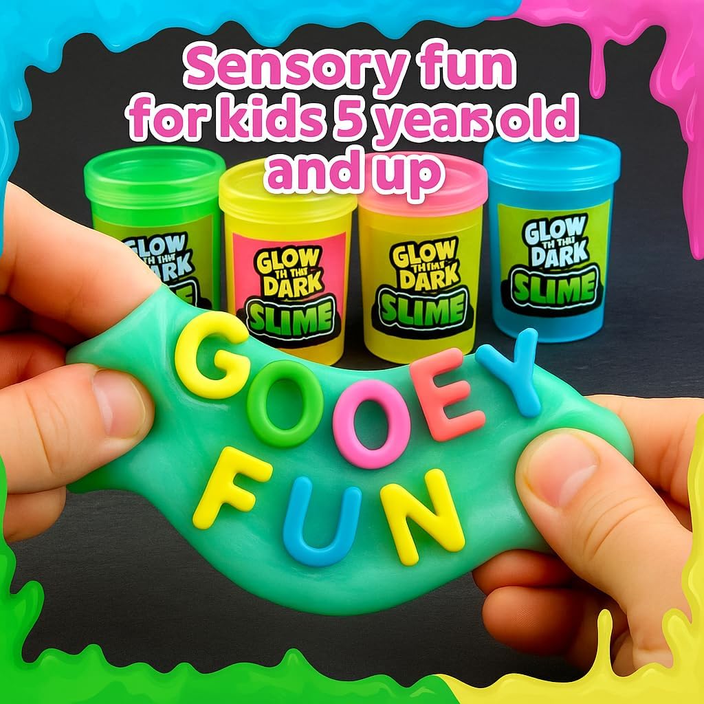 Playbees Glow in The Dark Slime – 24 Pack Neon Party Favors for Kids, Sensory Toy for Boys & Girls Ages 5+, Non-Toxic, Stretchy, Gooey Fun – Birthday, Halloween, Classroom & Treat Bags - Image 3