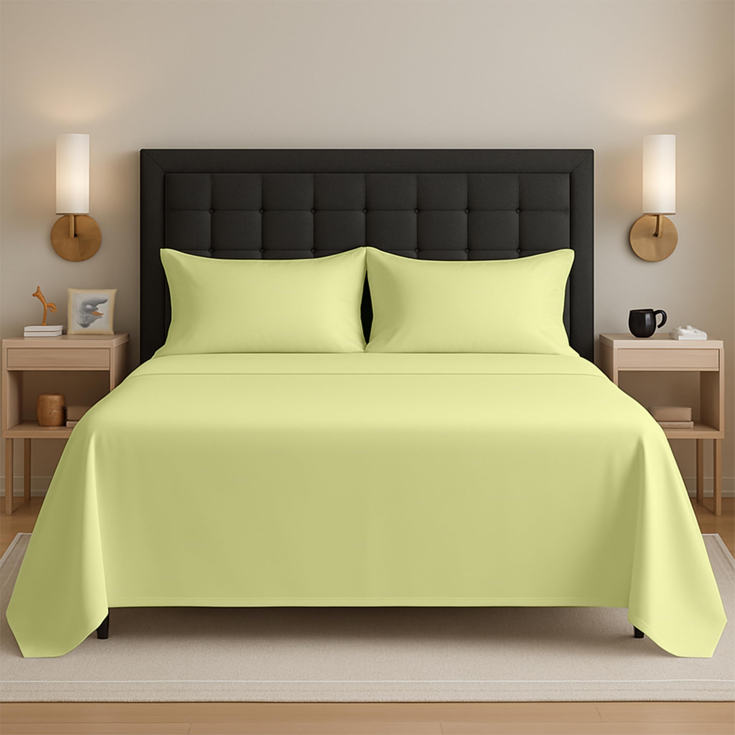 Egypto Easy Care Super King Flat Sheet – Breathable & Hypoallergic Flat Sheets – Shrinkage & Fade Resistant Flat Bed Sheet Lemon