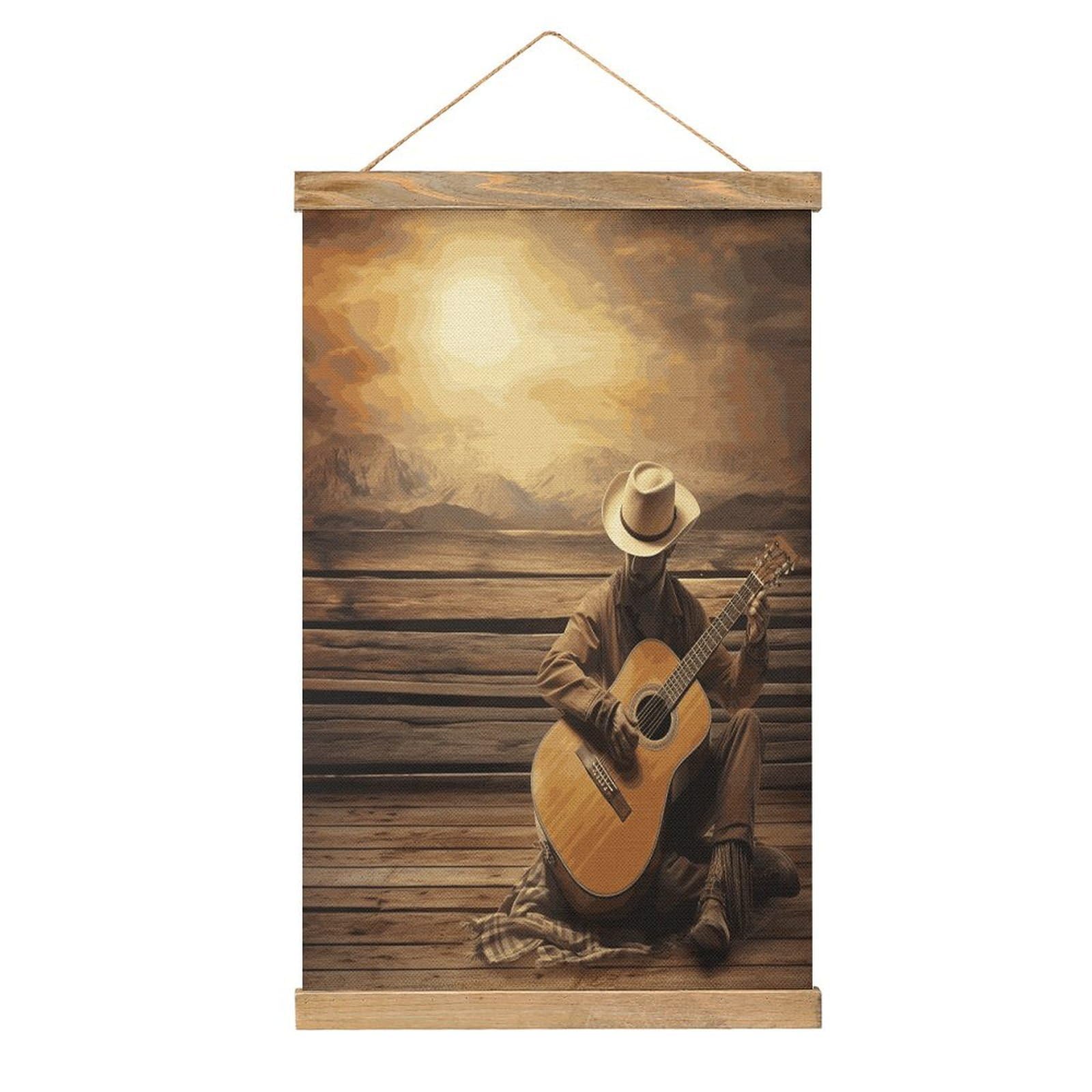 JTREHY Western Music Linen Hanging Painting Vintage Poster Wall Art Prints Personality Style Wall Hanging Poster for Living Room Office Bedroom Decor Frame 13.2 X 20.47 Inch