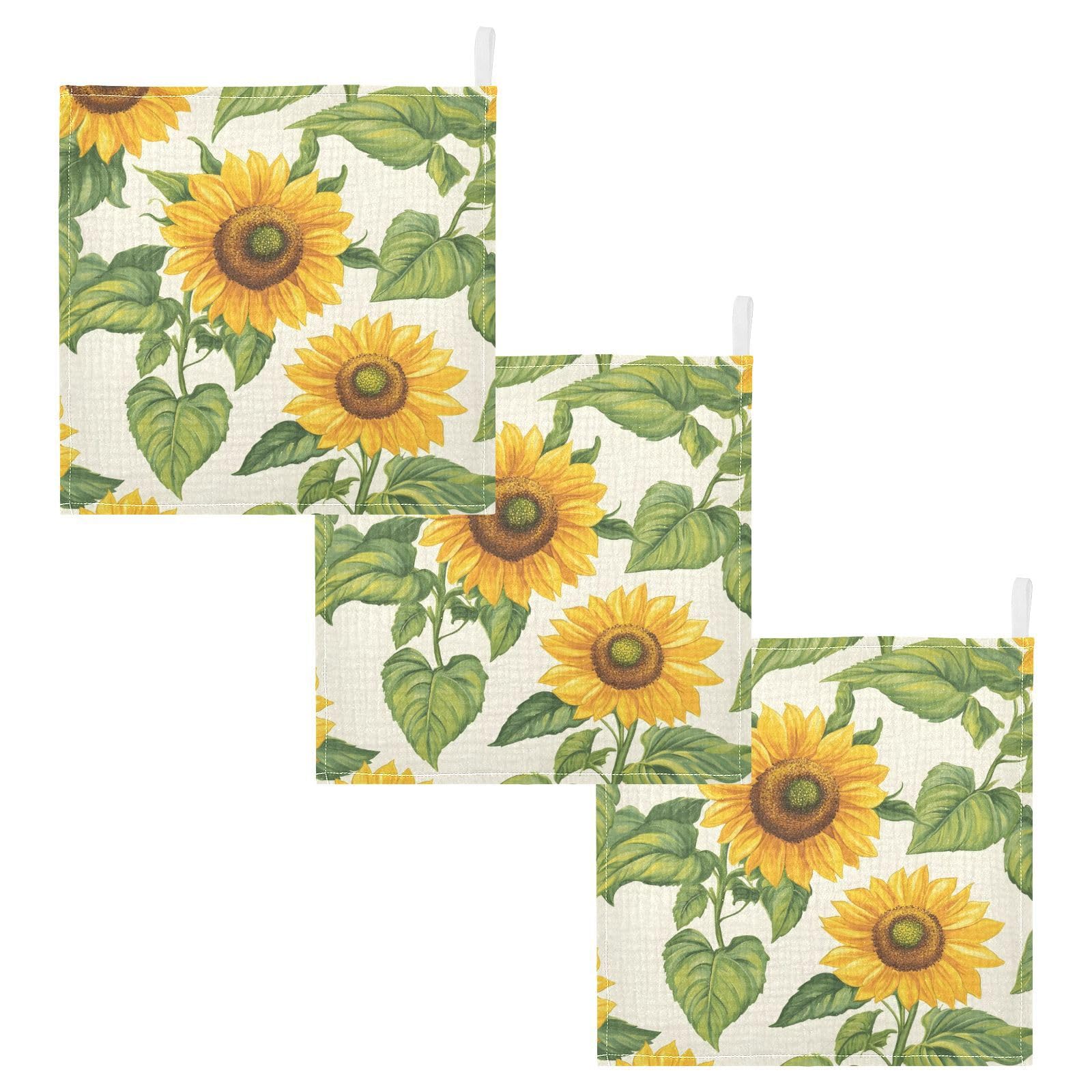 Nander Brilliant Sunflowers Baby Muslin Washcloths 3PCS- Soft Face Cloths for Newborn Absorbent Bath Wash Cloths Wipes Burp