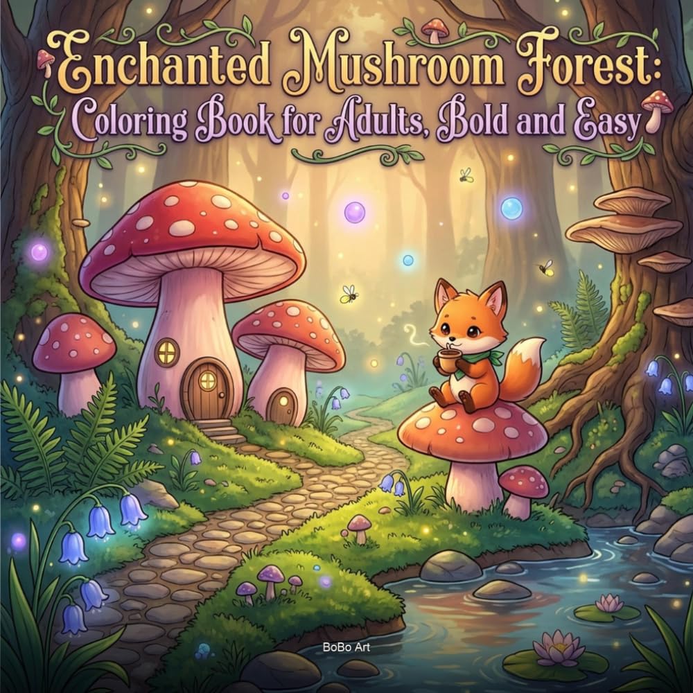 Enchanted Mushroom Forest Coloring Book for Adults: Bold and Easy Relaxing Designs: Cozy Kawaii Forest Scenes with Cottagecore Characters, Fairy Doors, and Magical Nature Art