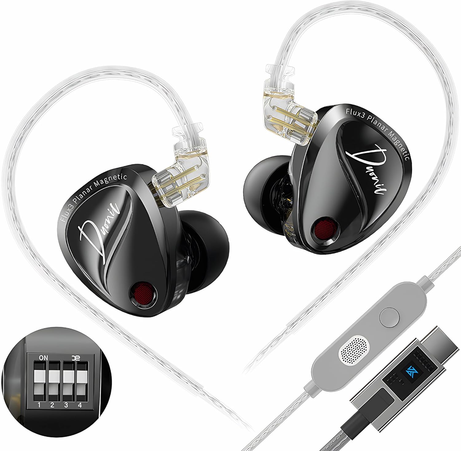 KZ Duonic Wired Hybrid Driver HiFi in-Ear Headphones Earbuds for Audiophiles, 0.78 Detachable Cable, Tunable 4 Level Sound (DSP with mic, Black Bass-Enhanced Tuning Version)