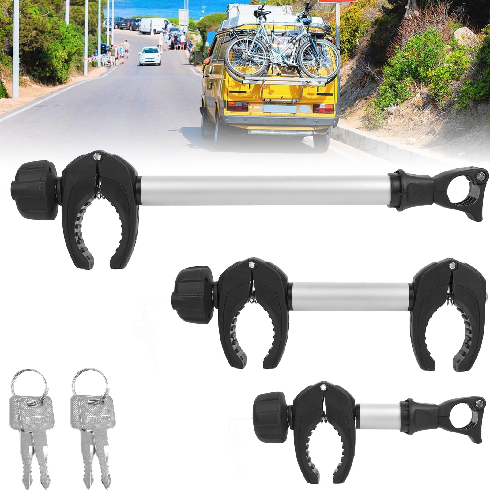 Support de Cadre Universel pour Porte-vélos avec 3 Longueurs (25 cm + 32 cm + 45 cm), Verrouillable, en Aluminium pour Tube en U : Ø 2,5-3 cm