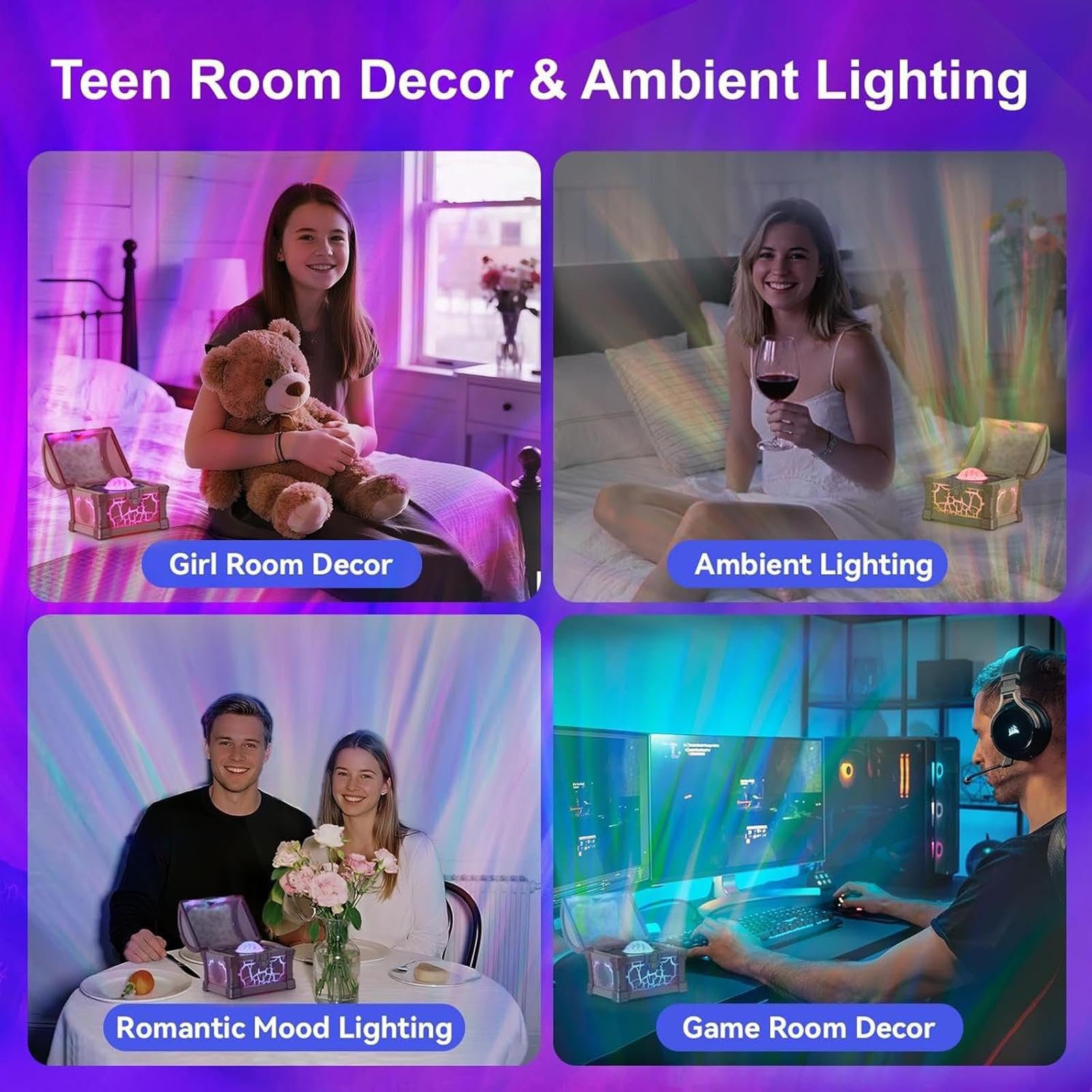 Luz Nocturna Galáctica Control Remoto Regulable | Lámpara Nocturna LED Y Proyector De Habitación Con Temporizador para Mujeres Niños Niñas Mesita de Noche Navidad