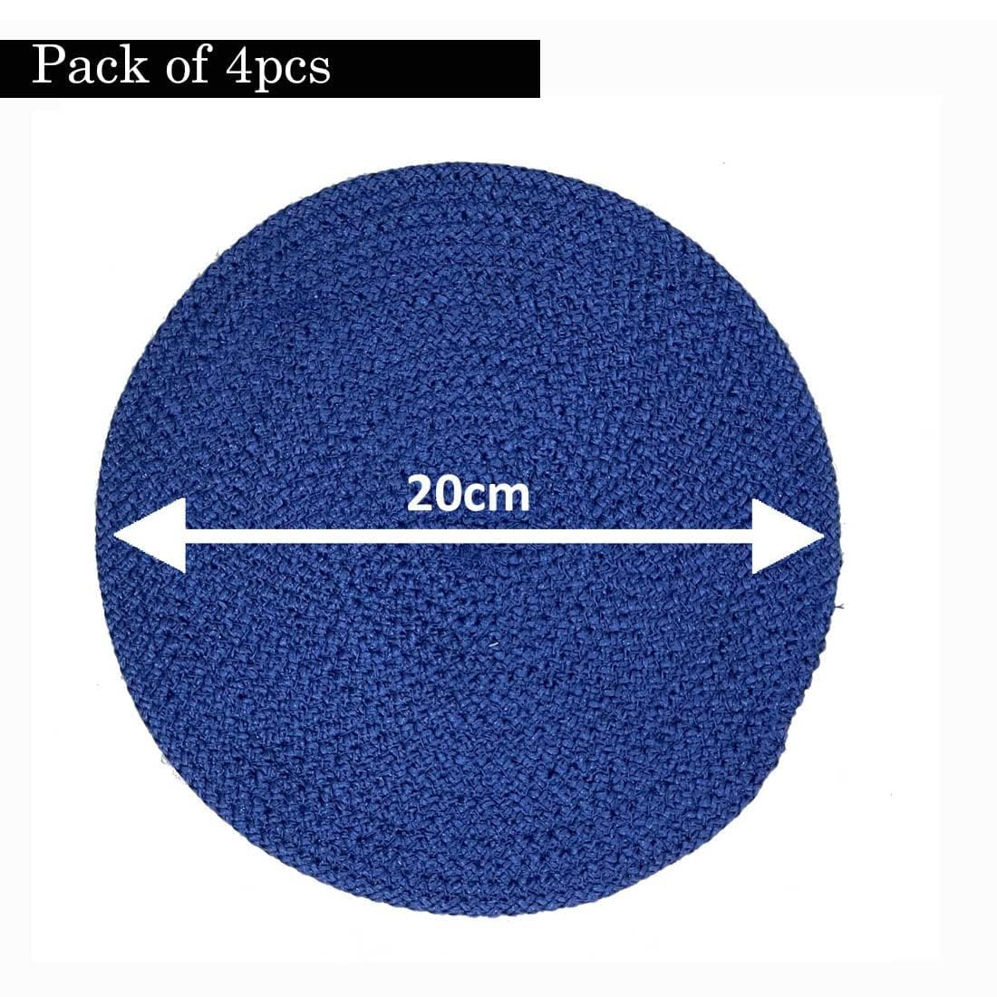 SAPROSE® Polypropylene Round Trivet (4 PC Pack, 20 cm) Braided Pot MAT, Side Table Mat, Machine Washable Small Place Mat for Casserole for Dining Table (Blue - 8 inch Dia) 2