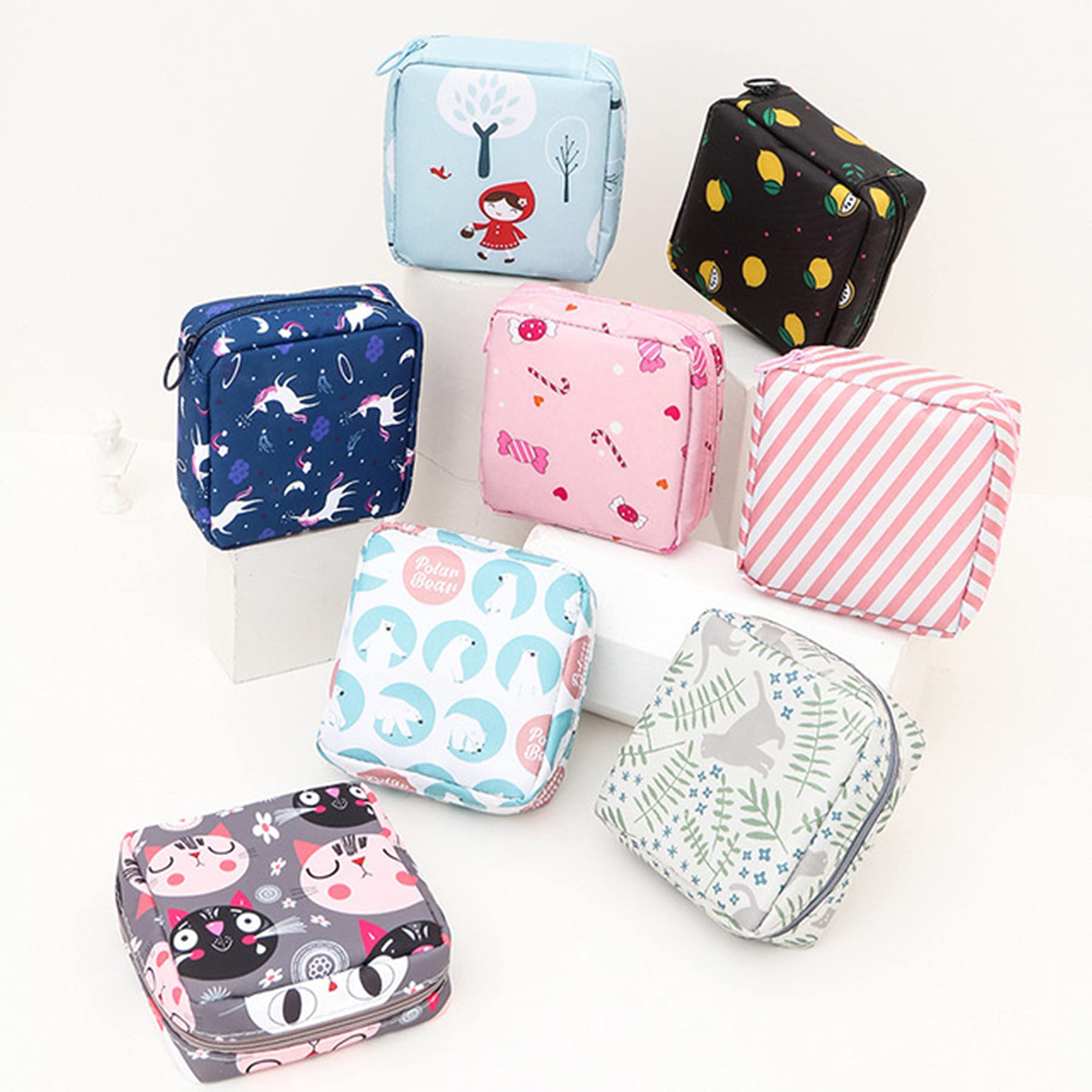 Kitten Candy Sanitary Napkin Storage Bag,Menstrual Cup Pouch,Portable Sanitary Napkin Pads Storage Bag with Zipper Feminine Menstruation First Period Bags for Teen Girls Women Ladies (2 Pack) (Candy)