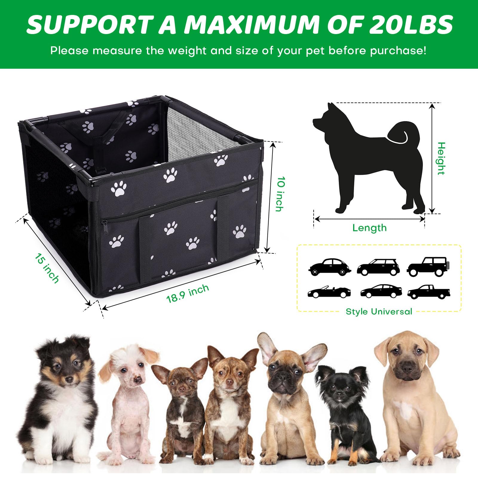 GENORTH Medium Dog Car Seat Puppy Pet Booster Seat Pet Seats for Cars Vehicles Pet Travel Safety Car Seat for Medium Dogs Up to 20lb, Folding Travel Bags for Dogs or Other Pet