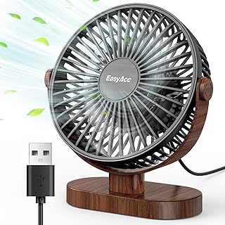 EasyAcc USB Desk Fan 6.5 Inch Quiet 360° Adjustable Travel Fan Table Fan Foldable Hanging Standing Cooling Fan 3 Wind Speeds Personal Mini Fan for Home Office - Wood Grain