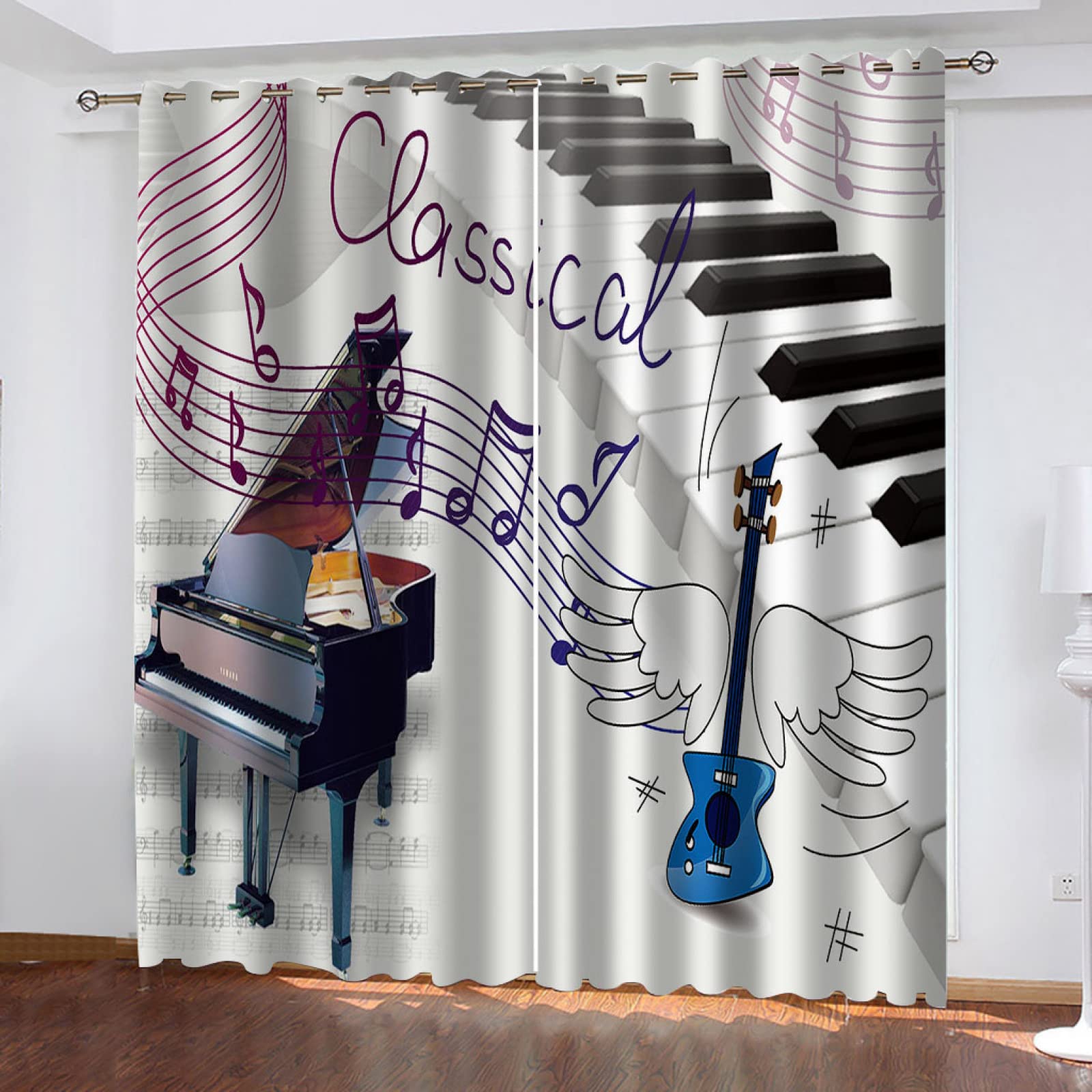Cortinas Salon Modernas 2 Piezas Opacas 3D Piano Instrumento Musical 2 Piezas 117X137Cm Cortinas Salon Cortas Para Ventanas Cortinas Opacas Termicas Aislantes Con Ojales Cortinas Dormitorio Juvenil