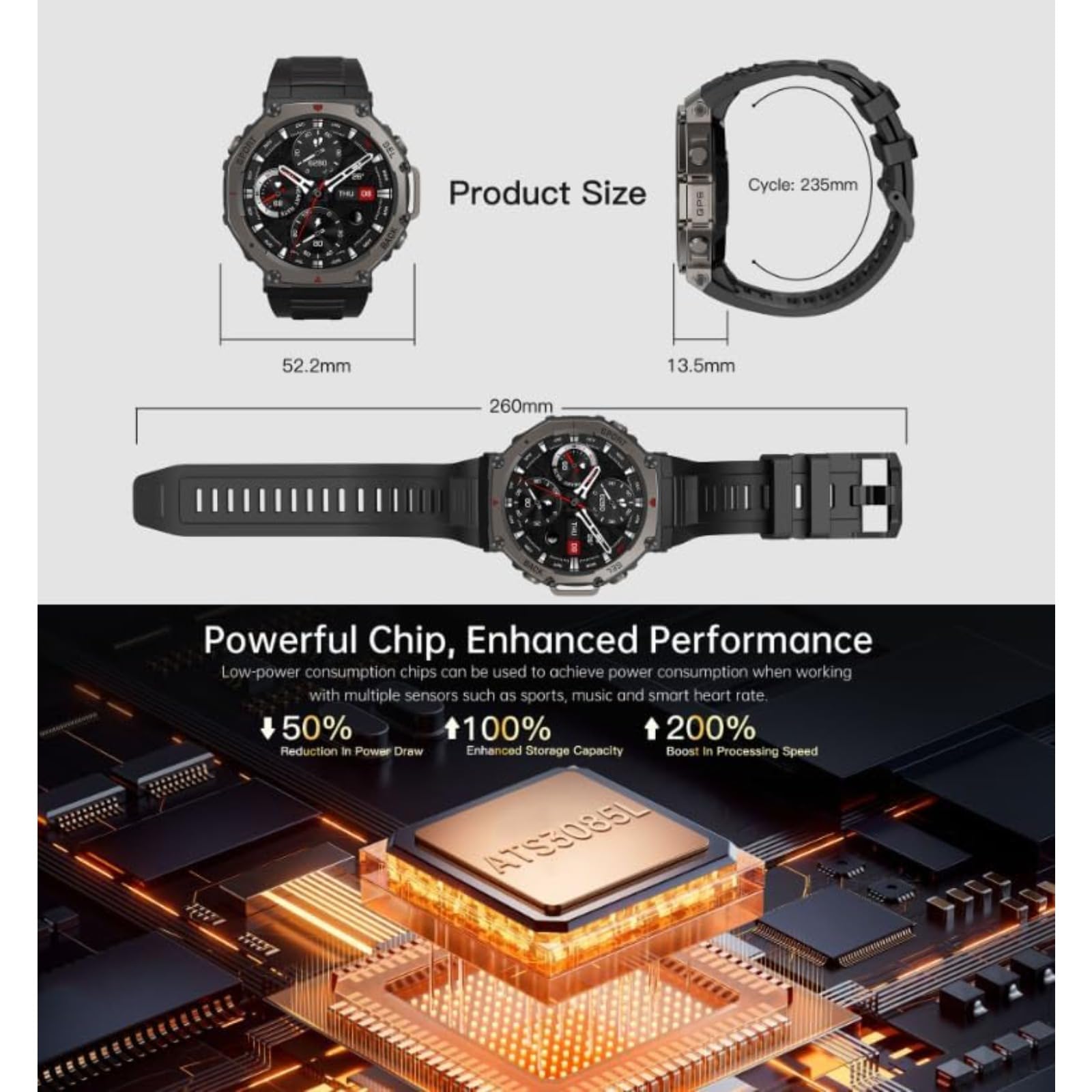 Sekoda GPS Sports Smartwatch,GPS A Doppia Frequenza, Monitoraggio Del Sonno Della Frequenza Cardiaca, Diverse Modalità Di Esercizio, Adatto Per La Corsa E Il Campeggio (Rosso)