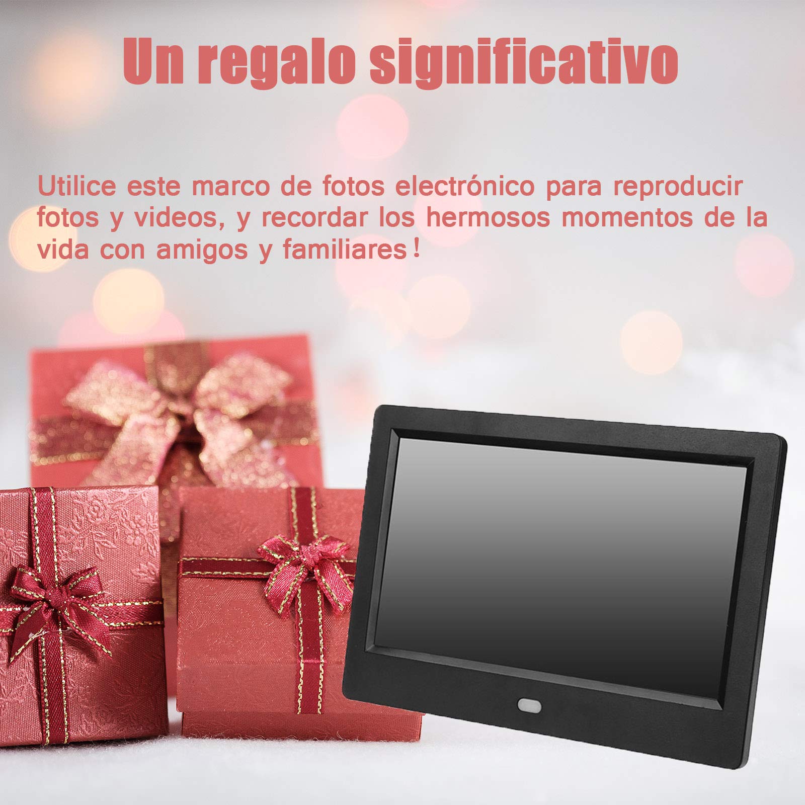 Yunir Marco de Fotos Digital, 1024 x 600 Pantalla LED de 7 "HD Alarma de Marco de Fotos eléctrico con función de música/Video/Libro electrónico/Reloj/Calendario(EU Plug)
