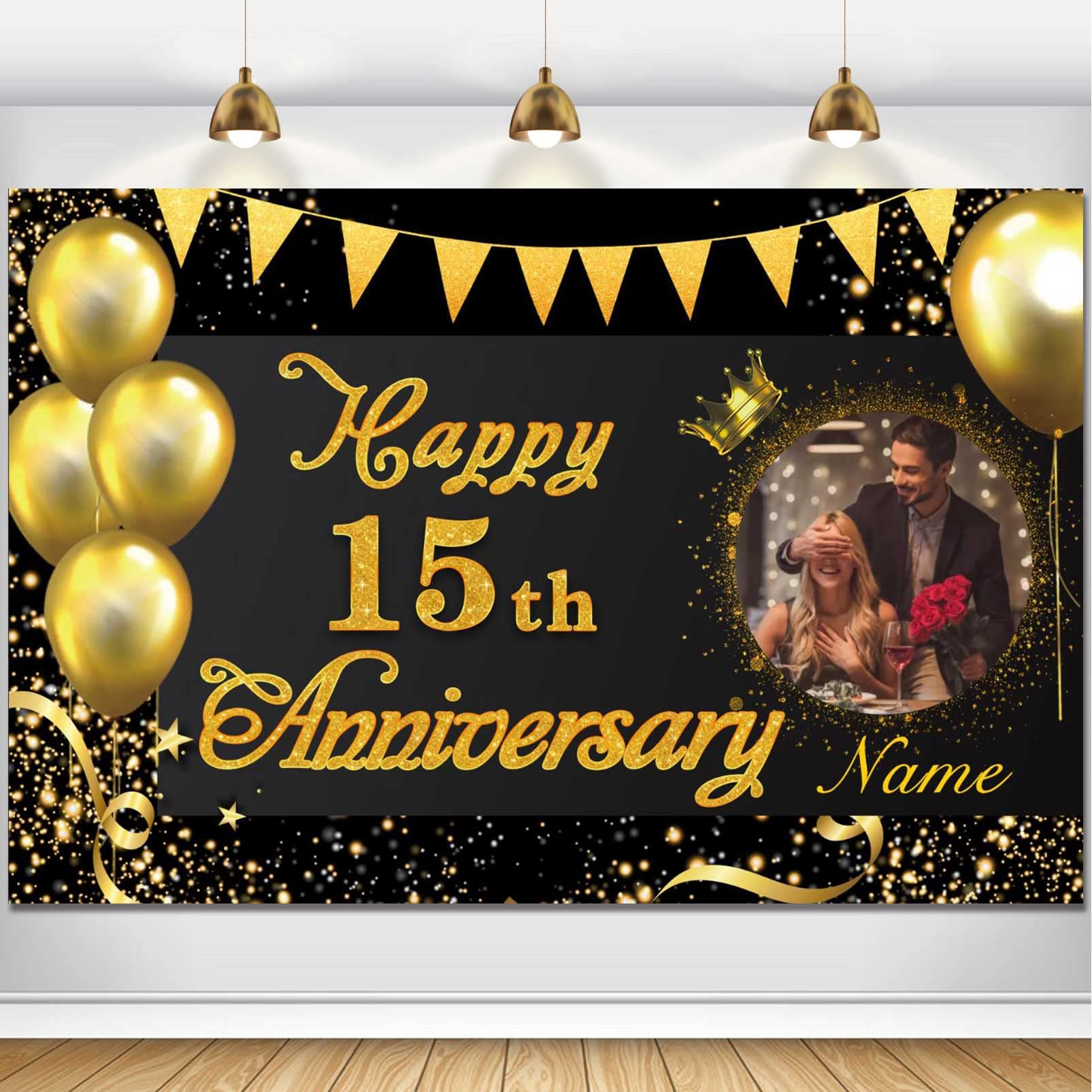 Custom Happy 15th Anniversary Decorations Supplies,15th Birthday Decorations Banner,15th Wedding Anniversary Backdrop(6x9ft)