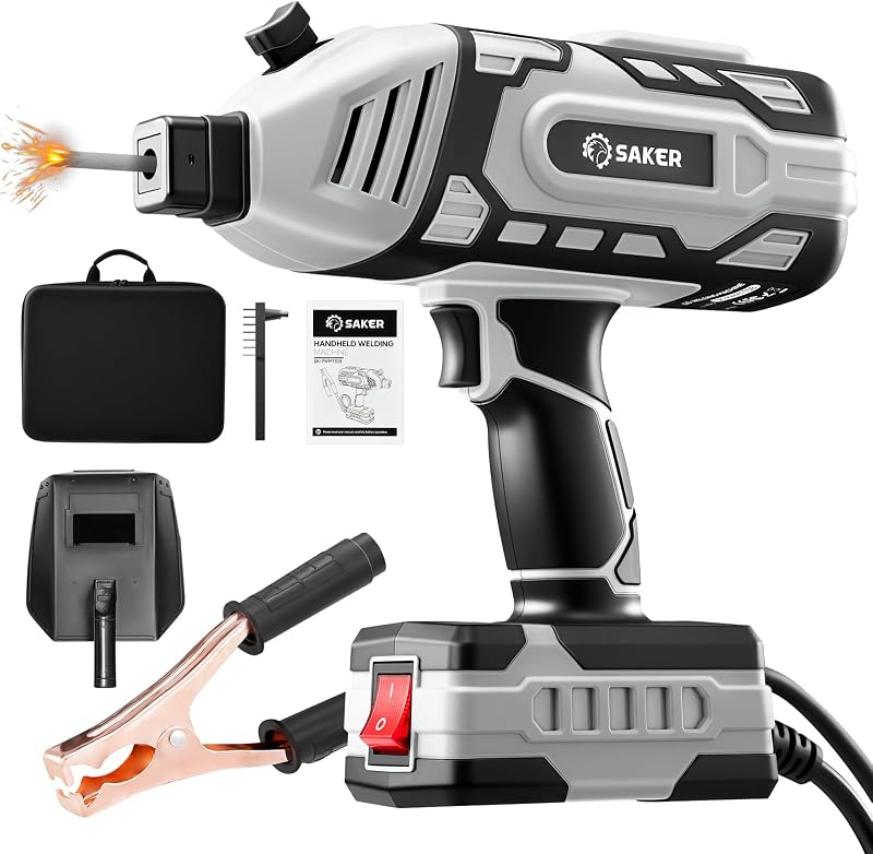 Saker Portable Welding Machine, 5 Variable Current Settings, Grey | 110V Plug-and-Play Operation, 5-Level Current Adjustment, IGBT Inverter Technology, Fits 3/32" Welding Rods