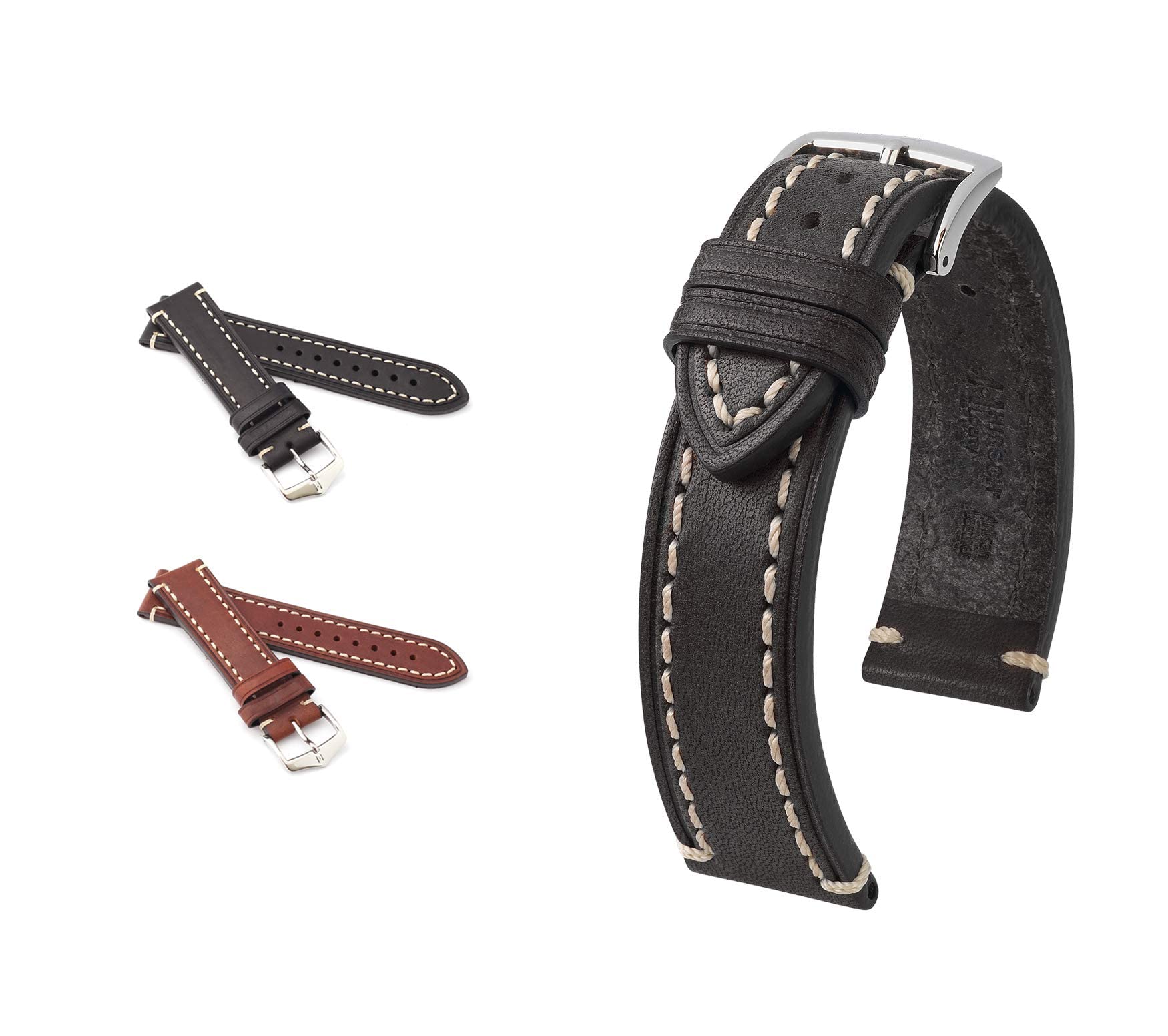 HIRSCH XL Herren Uhrenarmband Sattelleder Modell Liberty 20 mm Braun