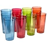 US Acrylic Café Plastic Reusable Tumblers (Set of 12) 32-ounce Iced-Tea Cups, Assorted | Value Set of Restaurant Style Drinking Glasses, Stackable, BPA-free, Made in the USA | Top-rack Dishwasher Safe