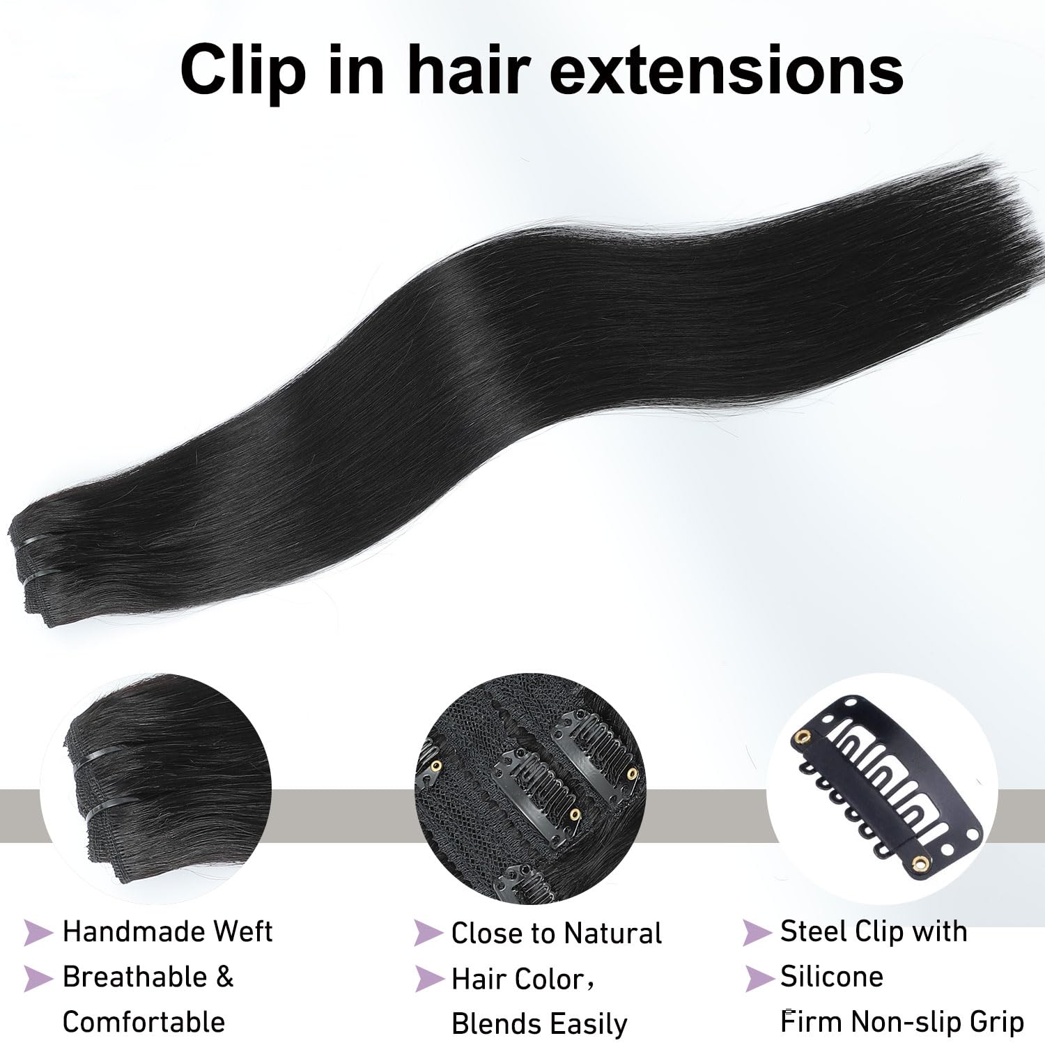 Clip in Hair Extensions Real Human Hair Jet Black 12 inch 7pcs 70g/Pack, Human Hair Clip in Extensions, Salon-Grade Quality, Easy Comfort Wear for Women (#1, 12 inch)