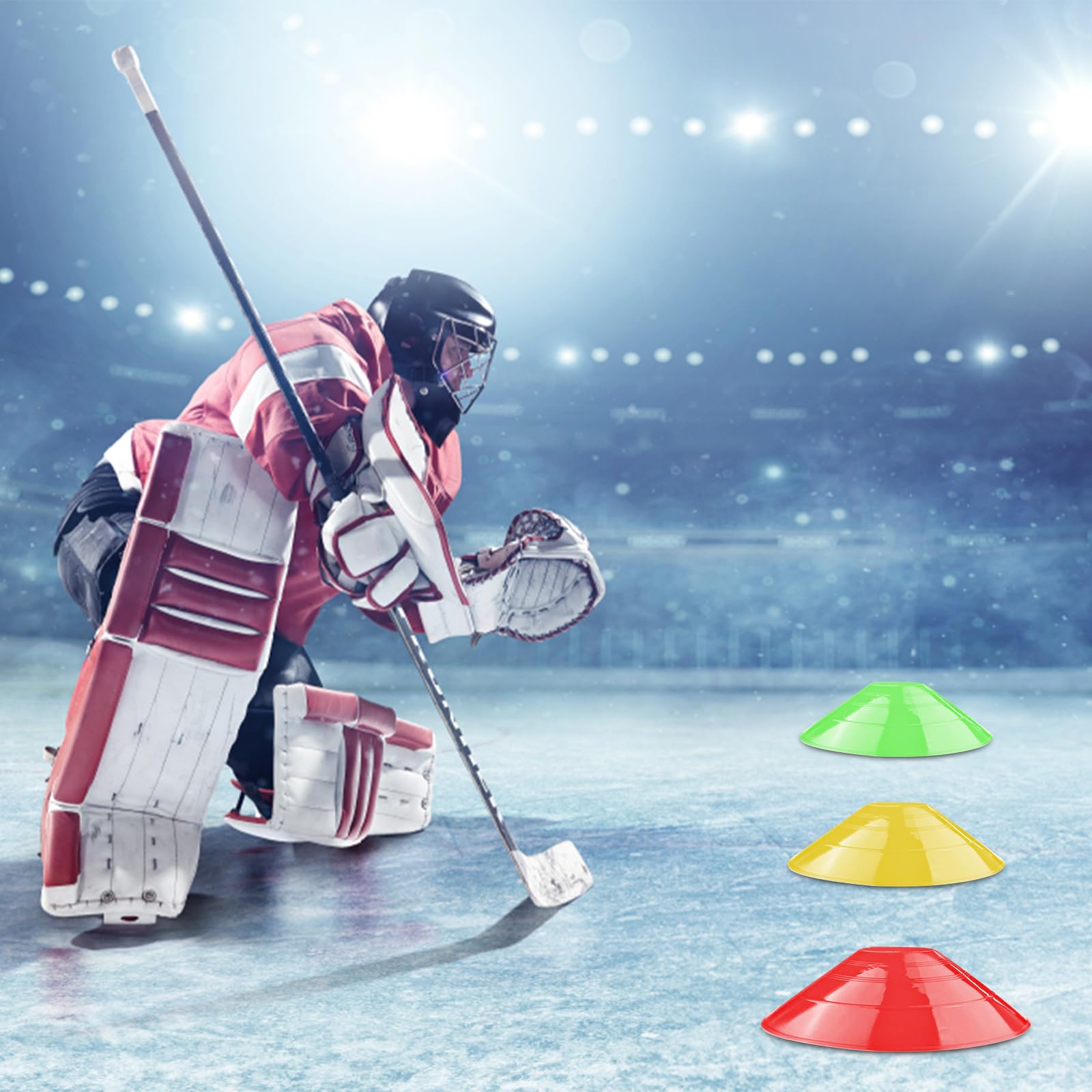Fousenuk Lot de cônes de Football Ronds avec Support, Chapeau de Sport, disques de marquage, cônes de Football pour Hockey, Patinage sur Glace, Handball, entraînement de Coordination (5 Couleurs)