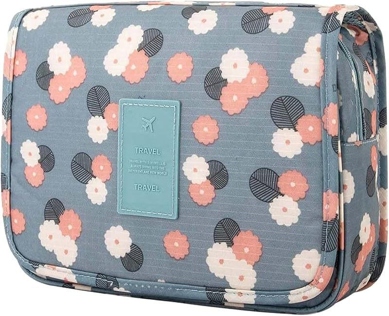Necessaire organizadora suspensa L&FY com gancho e alça, estampa Blue Flower, 1 unidade