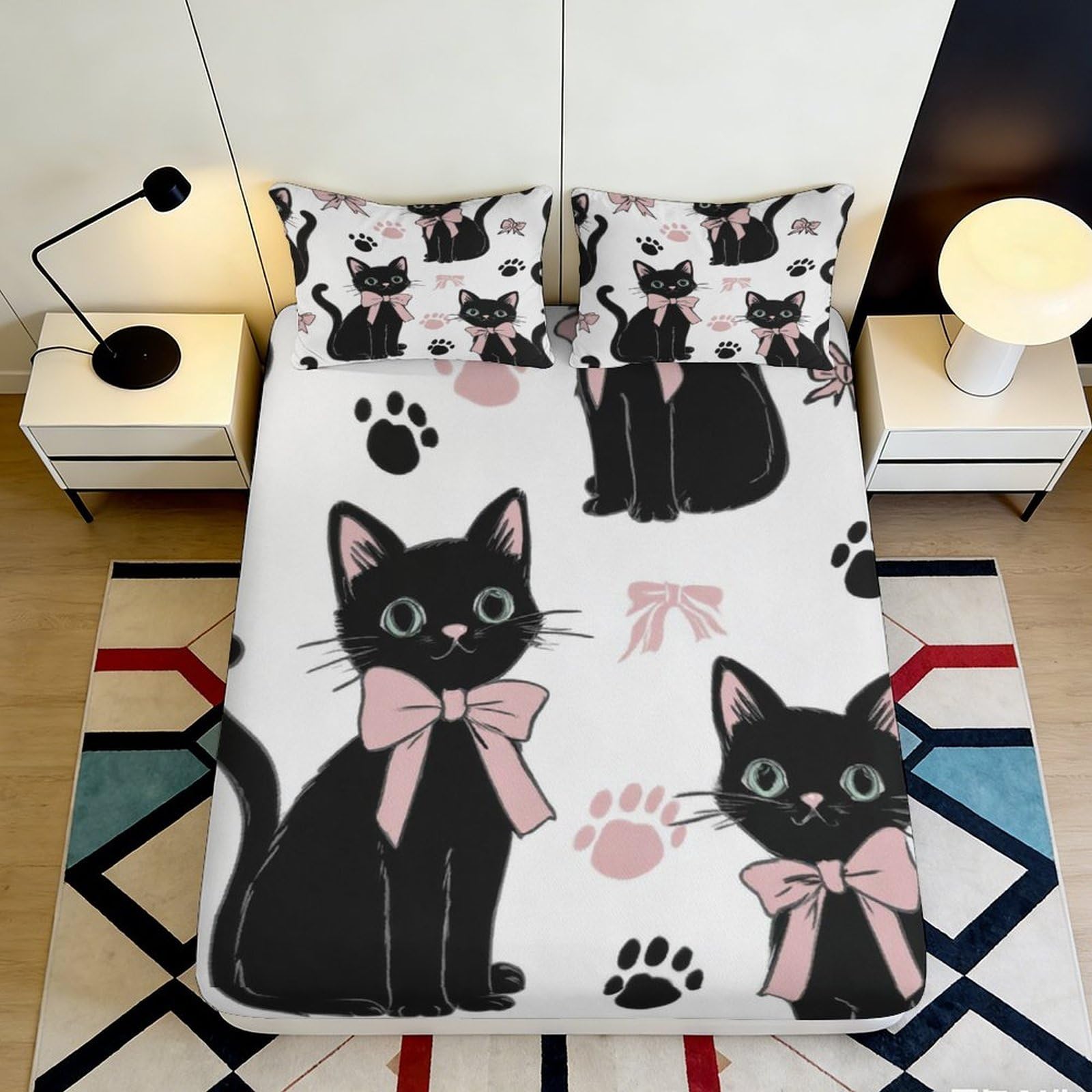 Tjiqhvmrn Style-8 3D Printed Cute Cat Fitted Sheet Microfiber Deep Pocket Non-Slip Bedroom Bedding Cat Mattress Fitted Cover Washable 90X200x25cm