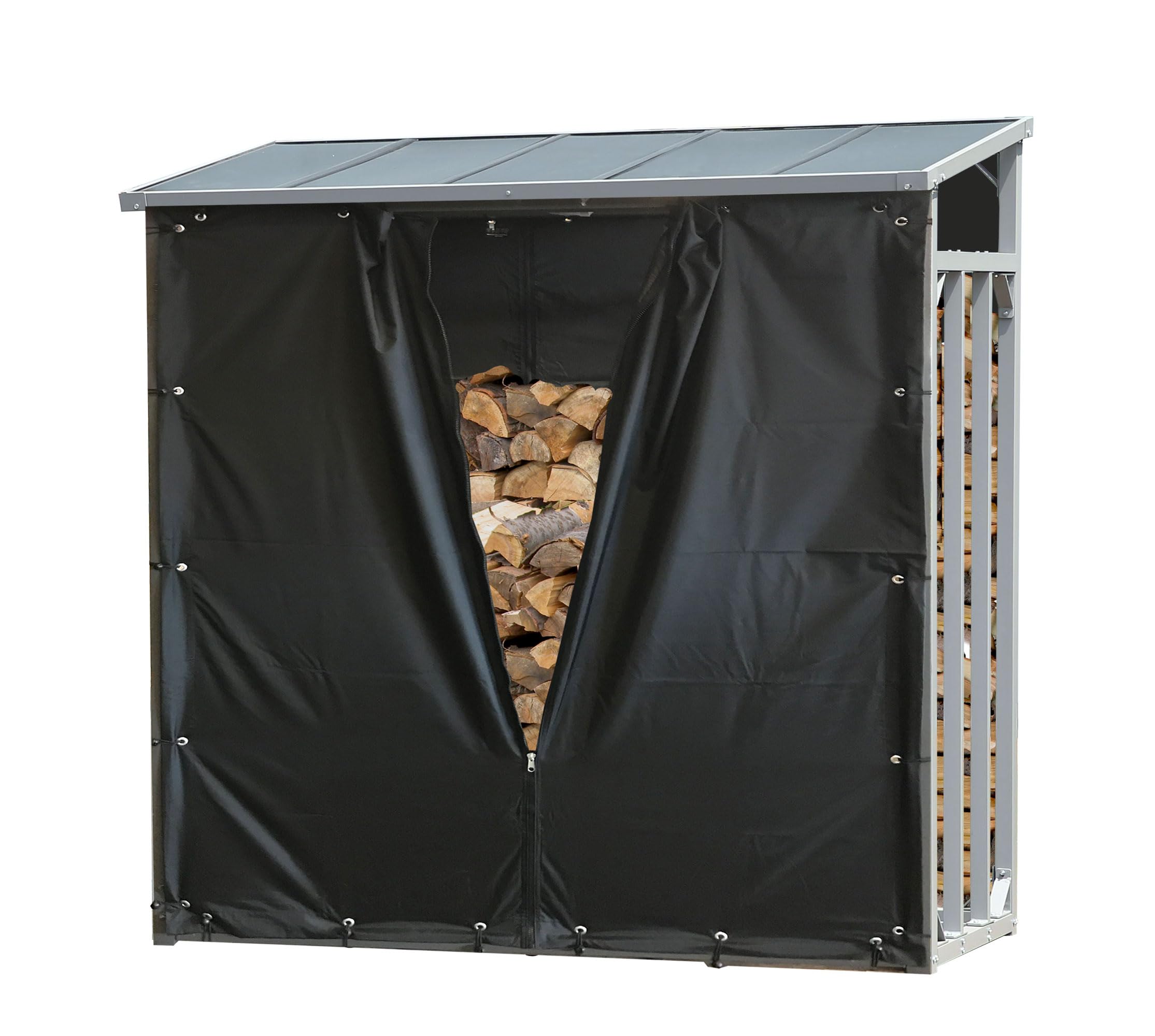 QUICK STAR Aluminiowy regał na drewno kominkowe, 143 x 70 x 145 cm, z ochroną przed warunkami atmosferycznymi, do ogrodu, stojak na drewno kominkowe, pomoc do układania na zewnątrz