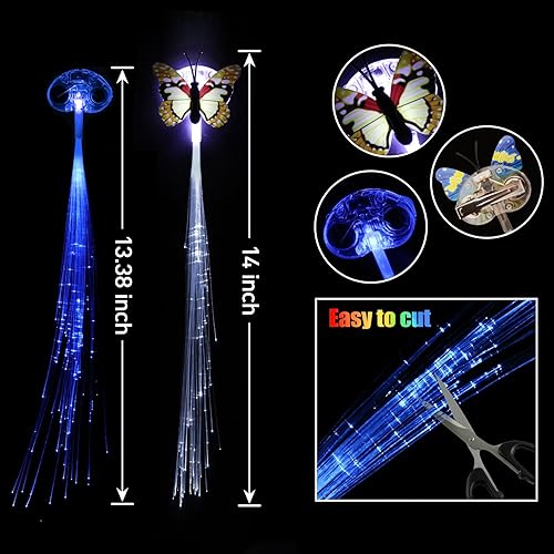 Miniatura 6 de Paquete de 13 pinzas para el cabello de mariposa iluminadas, suministros de fiesta que brillan en la oscuridad, clip de luz LED para mujeres y