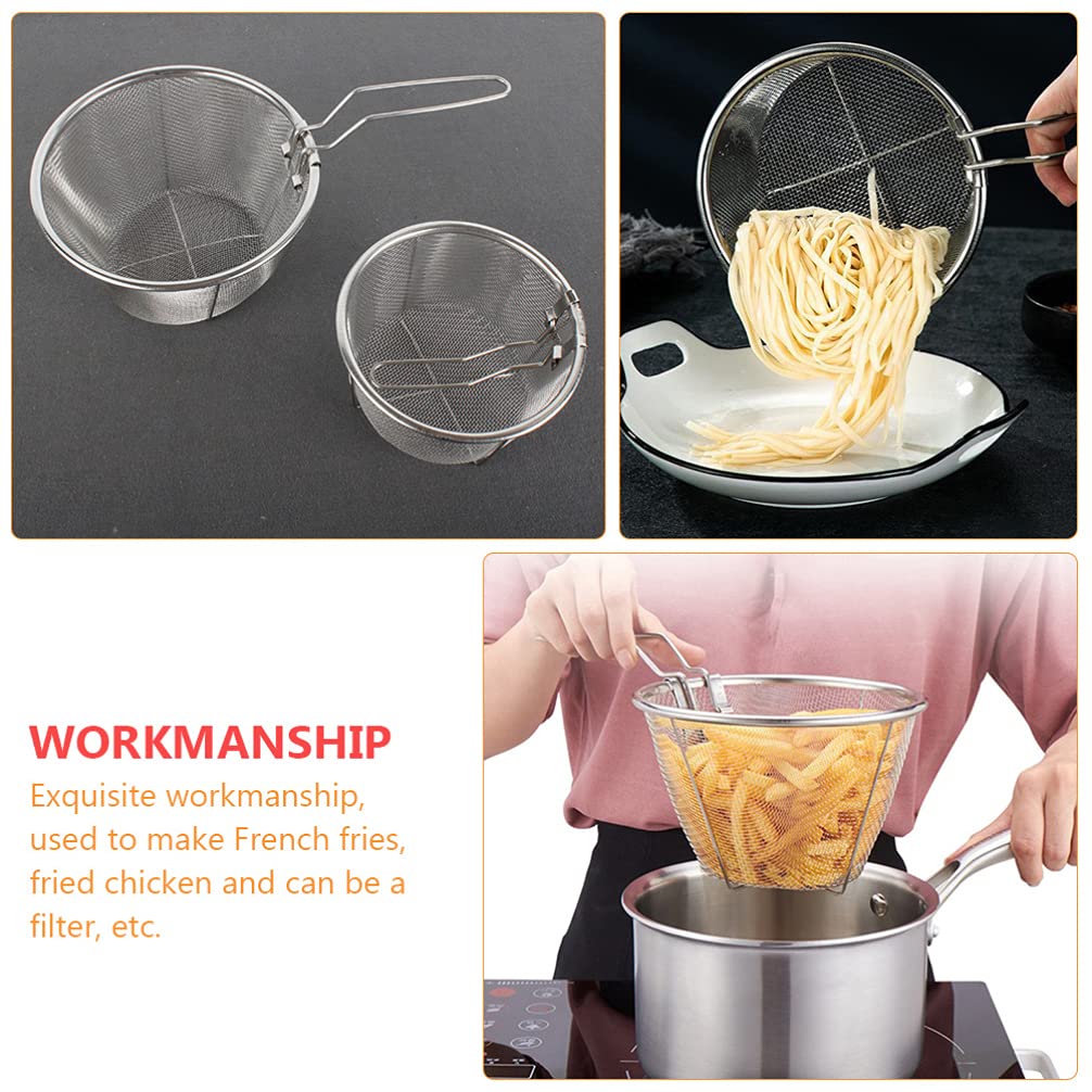 DOITOOL Mesh Basket Pasta Basket Strainer 2Pcs Stainless Steel Fryer Basket Deep Fry Basket with Handle Fryer Strainer for Chips, Fries, Shrimps, Wedges French Fry Holder French Fry Holder