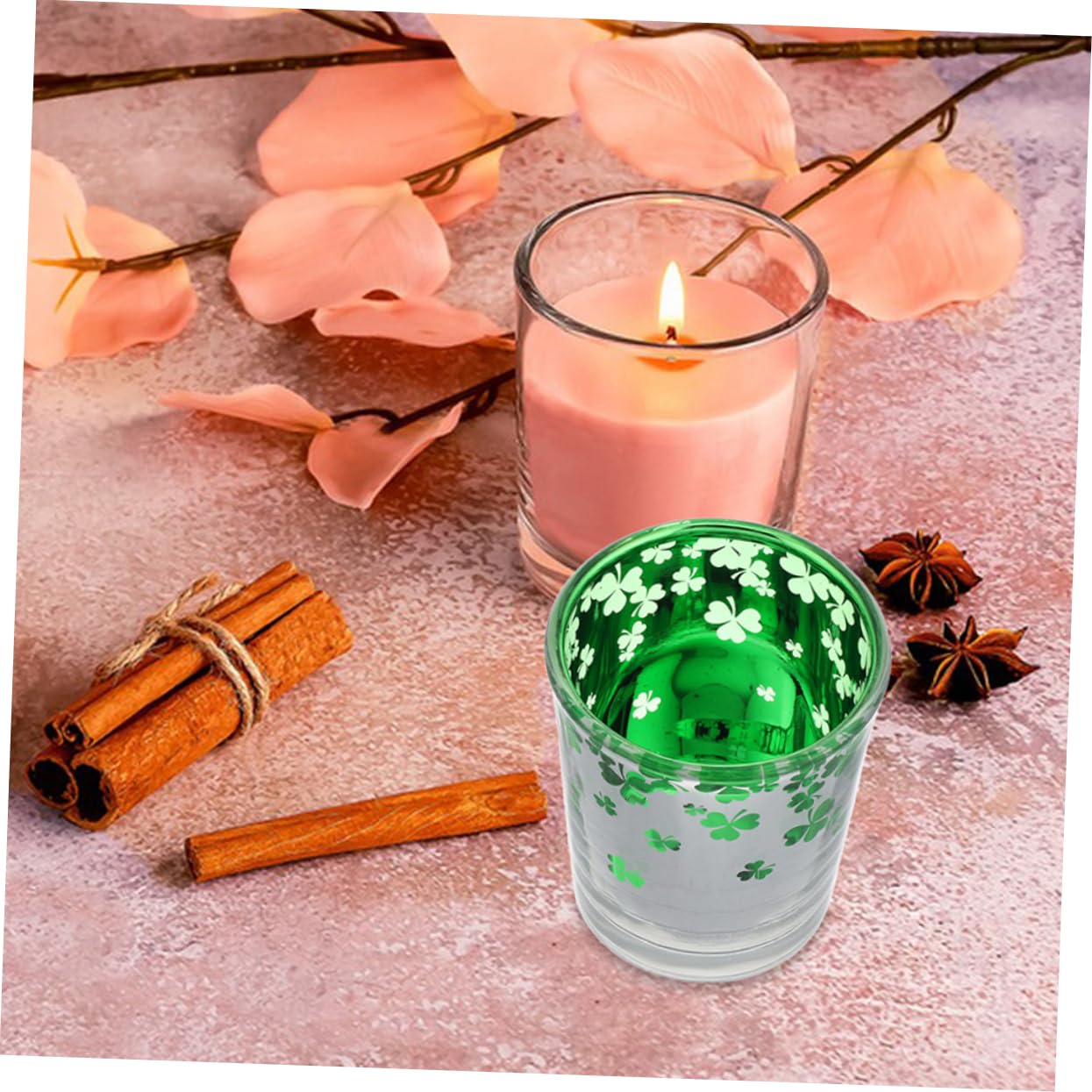 12pièces Bougeoirs Verre Vert pour Saint-Patrick Motif à Quatre Décorations Festives pour Intérieur Bars Et Cafés