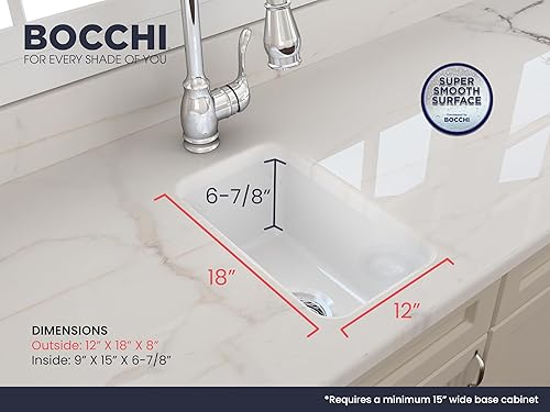 Miniatura 2 de BOCCHI Sotto - Fregadero de barra de doble montaje de arcilla refractaria de 12 pulgadas con colador en color blanco