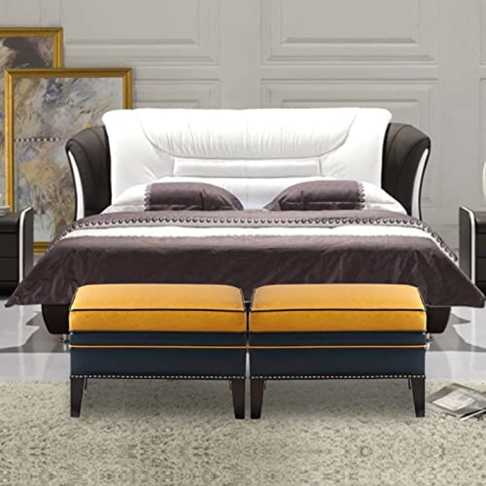 Banco De Almacenamiento Rectangular De Gran Capacidad con Patas De Madera, Taburete Cómodo para Reposapiés para Banco De Entrada Al Extremo De La Cama,Amarillo,100X40X42Cm