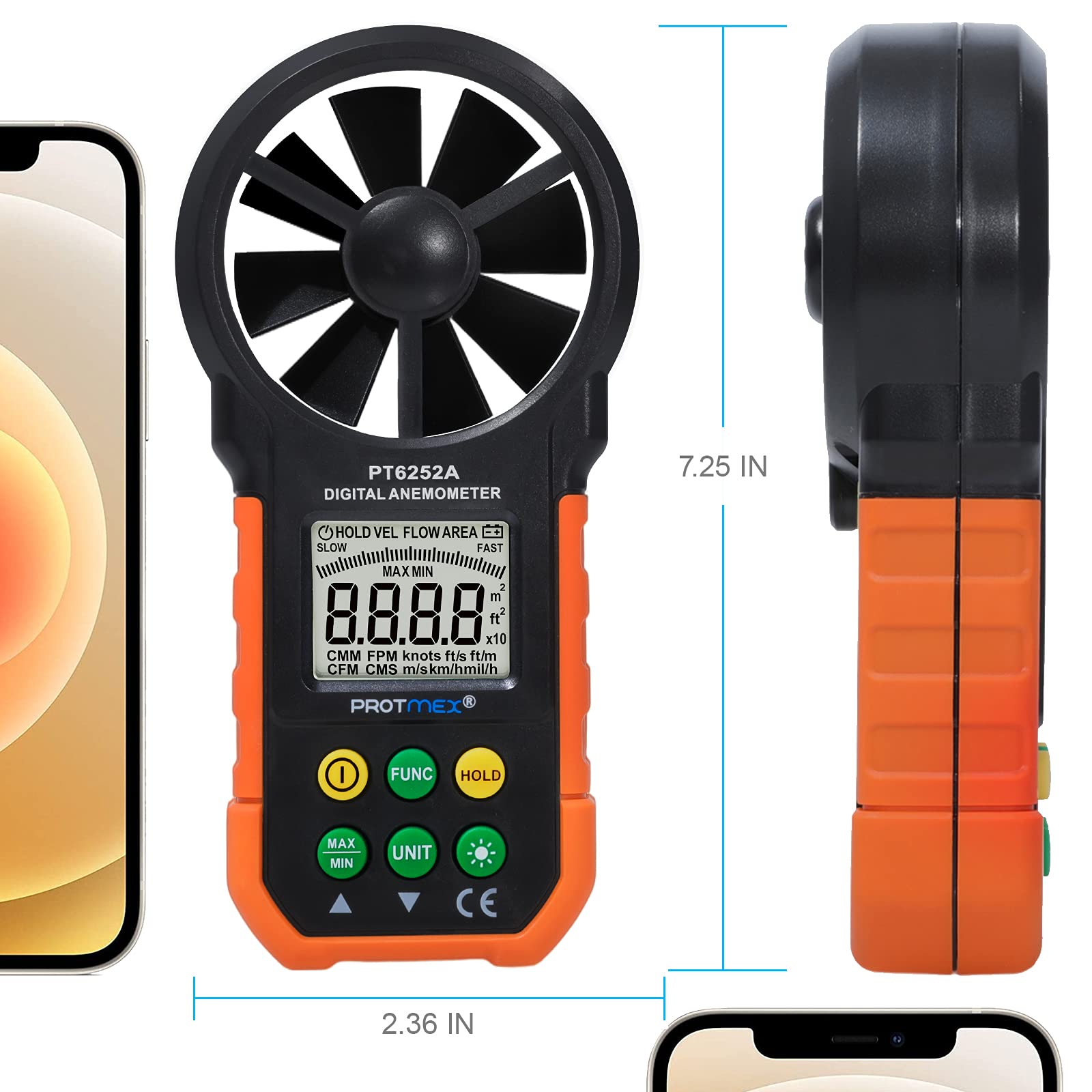 Buy Protmex PT6252A Handheld Anemometer Portable, CFM Meter Wind Speed