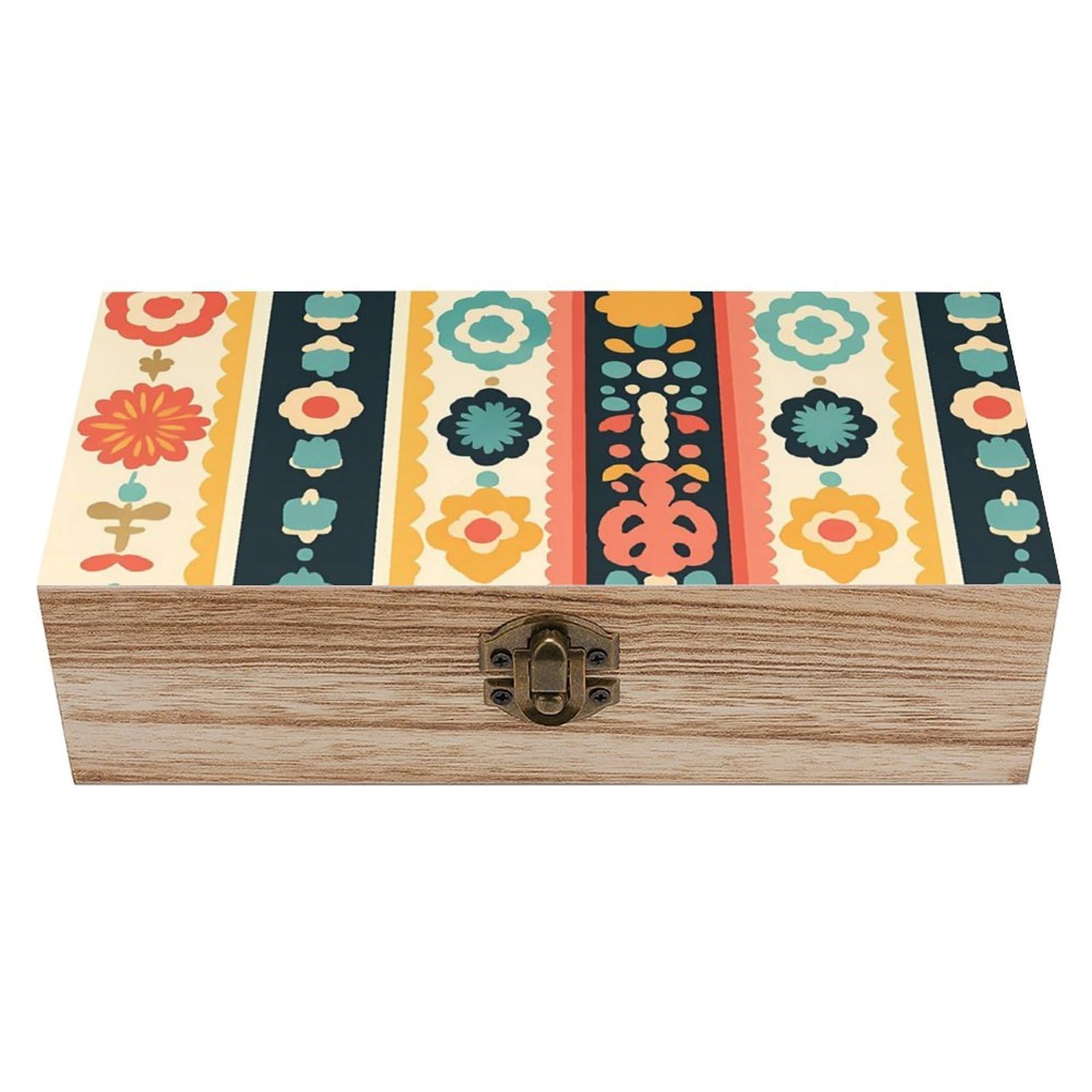 HLBSDM Ethnic Boho Floral Stripes Retro Wooden Storage Box Jewelry Art Gift Boxs Decorative Keepsake Boxes
