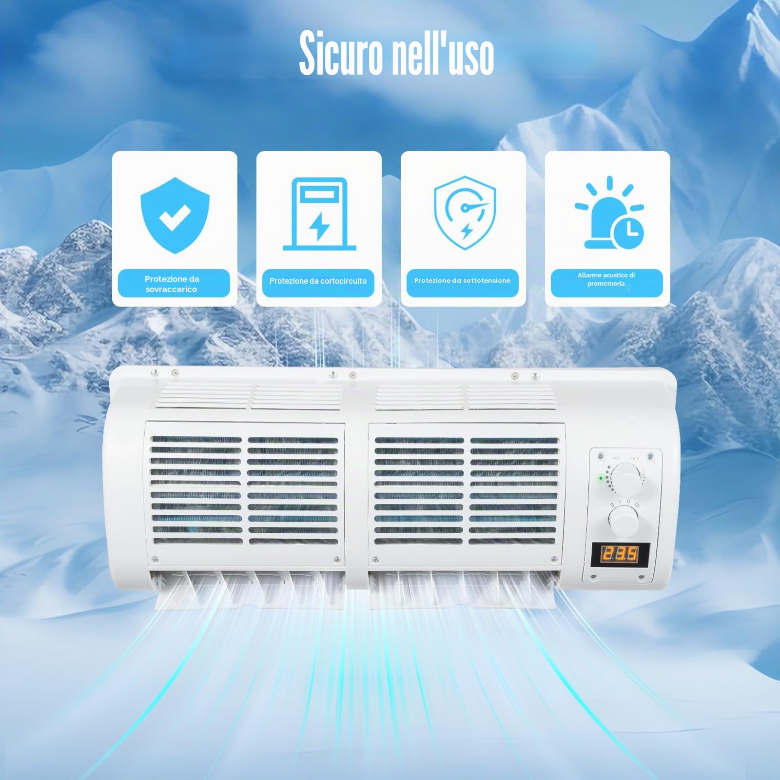 Climatizzatore auto 12 V 22525 BTU/h per macchine edili e camioncamion ed equipaggiamenti silenzioso (65 dB)