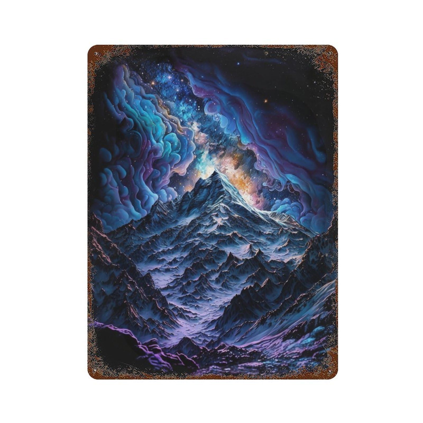 Cosmic Mountain Landscape Retro Metal Sign 15.7"x11.8", Classic Wall Plaque for Basement, Hobby Room And Garage Decor