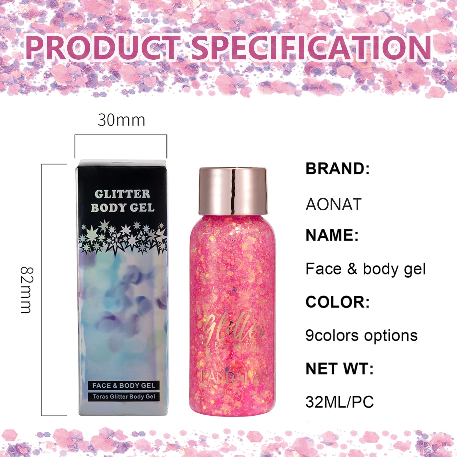 30ml Glitter Corpo, Glitter Gel Corpo,Glitter Body Gel, Glitter Gel Viso per Viso, Unghie, Occhi, Labbra, Capelli, Corpo, per Musica, Festival, Feste in Maschera