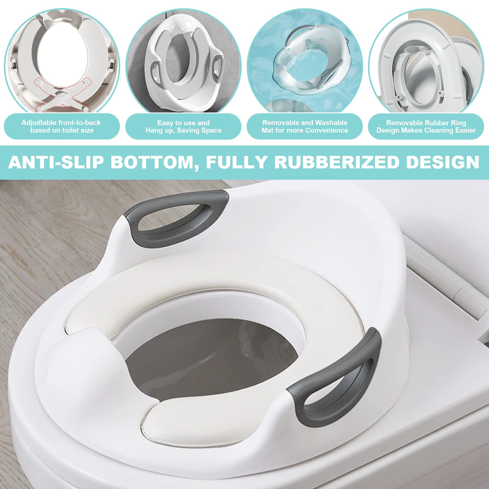 Réducteur Toilette Enfant, Rehausseur WC Enfant, Adaptateur Toilette Enfant avec Poignée et Dossier,Réducteurs de Toilettes Antidérapante pour Garçons et Filles pour Bébé de 1 à 7 Ans