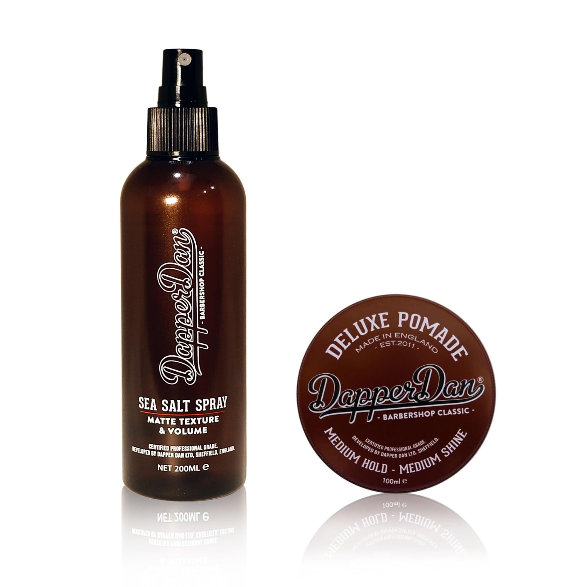 Dapper Dan Haargel-Duo Set Meersalzspray 200ml & Deluxe Pomade 100ml für Volumen, Textur, mittleren Halt & Glanz, leichtes Set, UK hergestellt, Geschenk