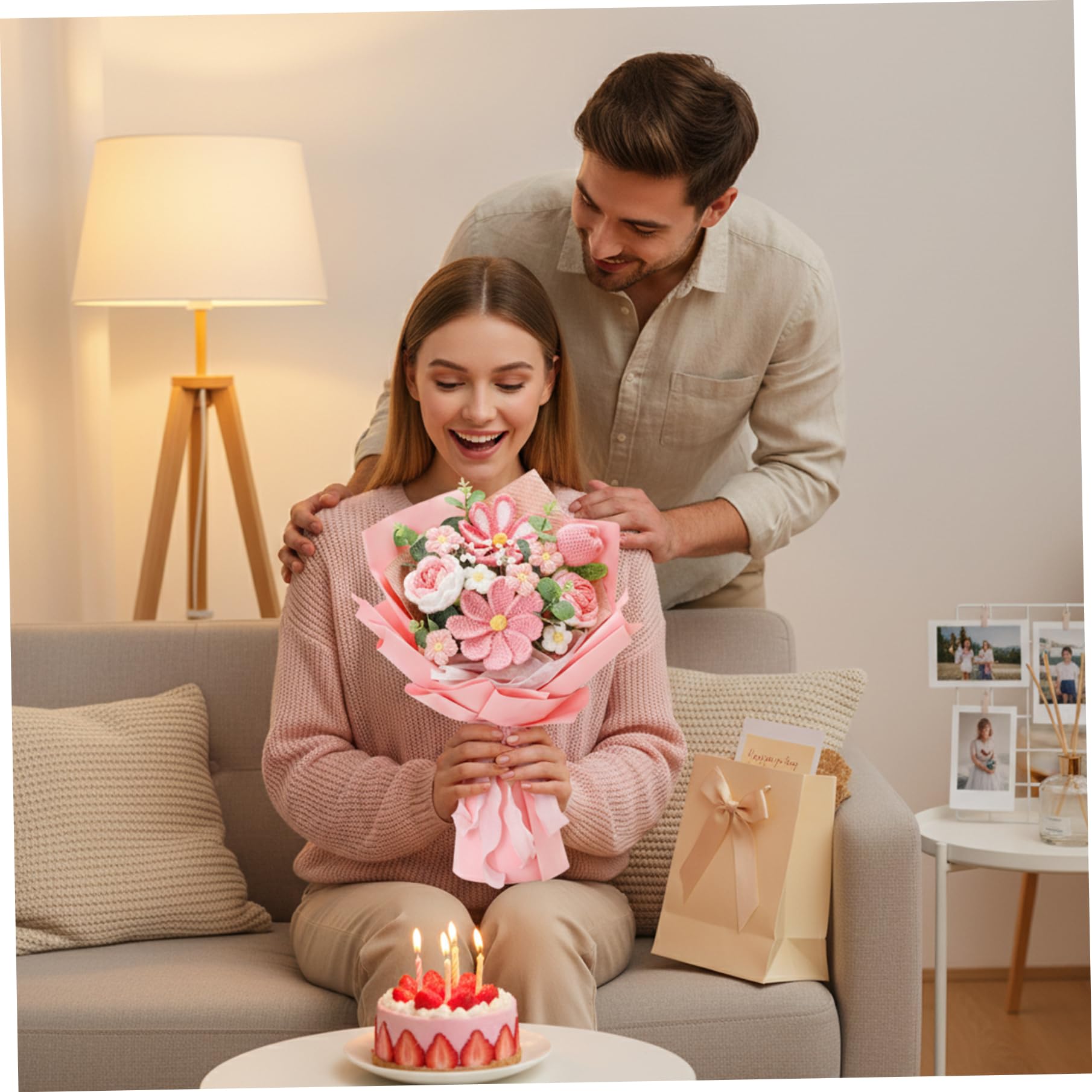 Ramo de Flores de Ganchillo - Ramo de Flores de Punto Hecho a Mano, decoración Duradera del hogar para el día de la Madre, día de San Valentín, Bodas de Ganchillo