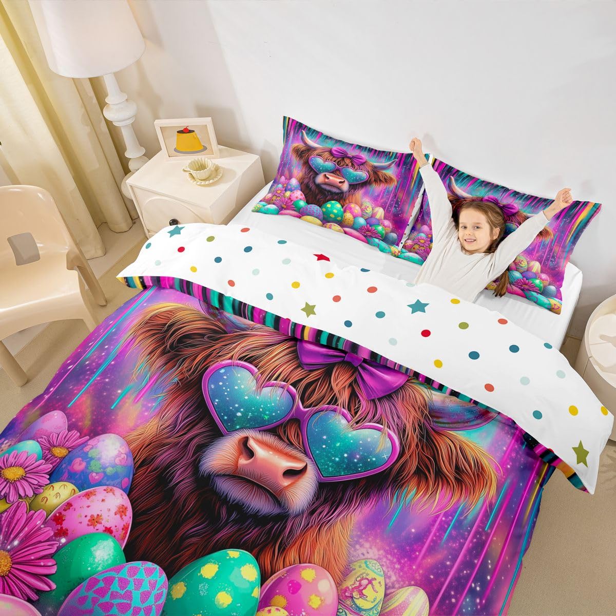 Parure de lit pour enfants violette anti-plis avec housse de couette robuste