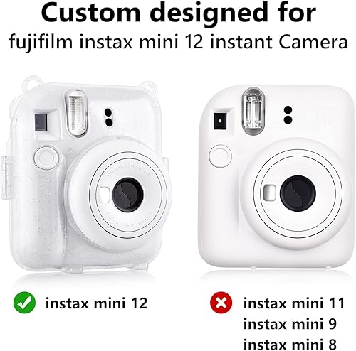 Miniatura 5 de Rieibi Funda transparente compatible con Fuji Instax Mini 12  Funda con purpurina para cámara instantánea Fujifilm Instax Mini 12 con bolsillo