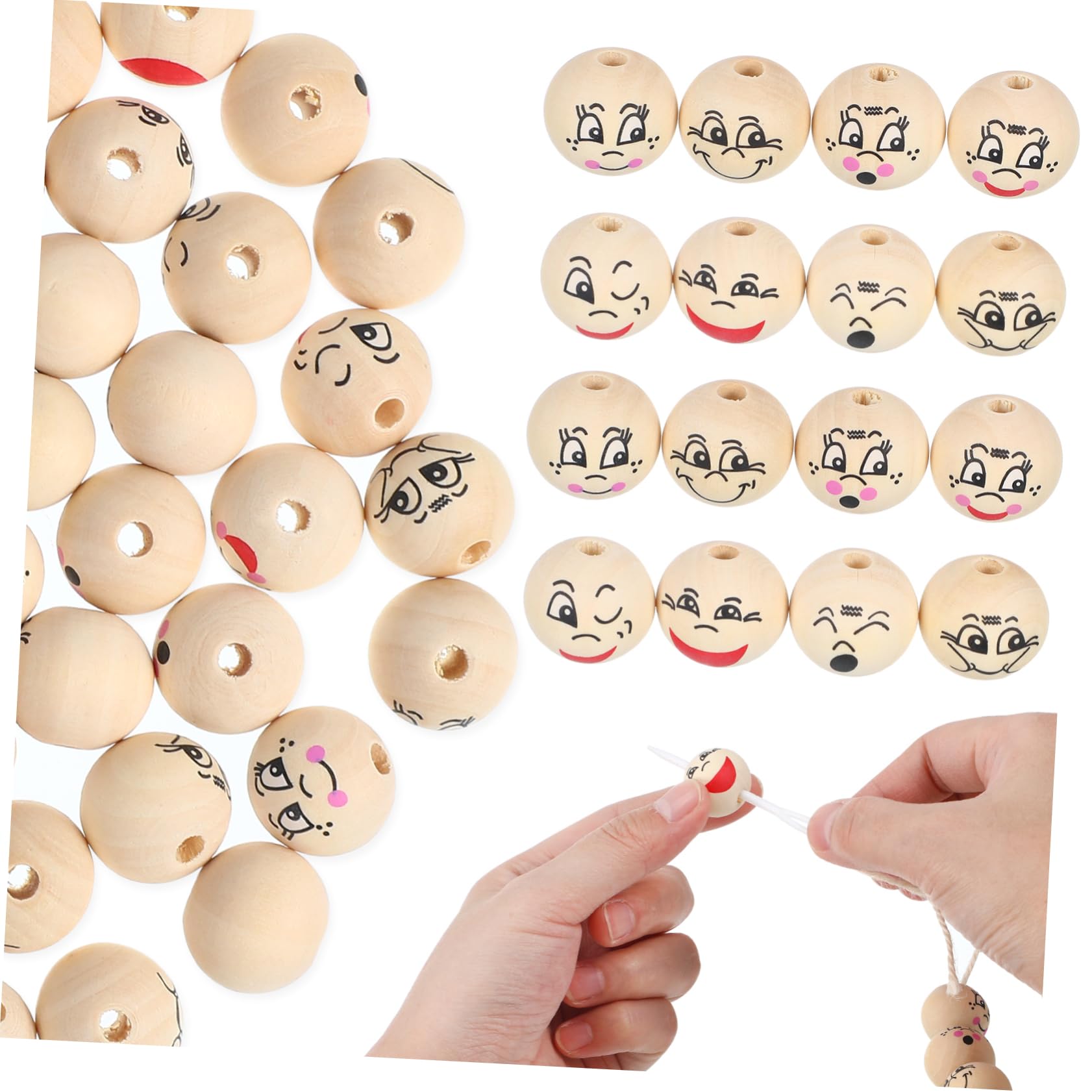 80 Cuentas de Madera con Cara Sonriente para Manualidades y Fabricación de Joyas, Diseño Redondo de 20mm con Agujeros Precisos para Pulseras y Decoraciones