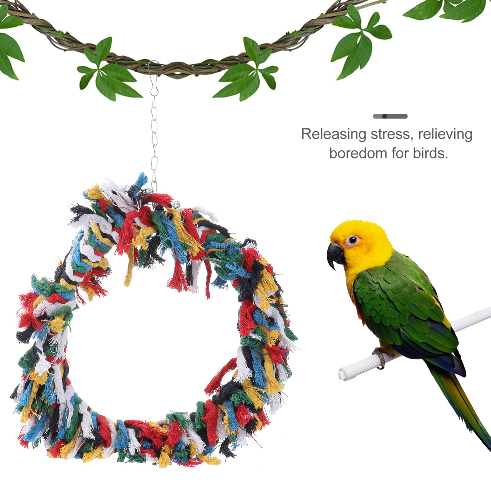 BESPORTBLE 2piezas Juguete De Columpio para Aves De Algodón Anillo para Aves Juguete Colorido para Periquitos y Cacatúas para Entretenimiento Cuidado Salud Pájaros Aleatorios