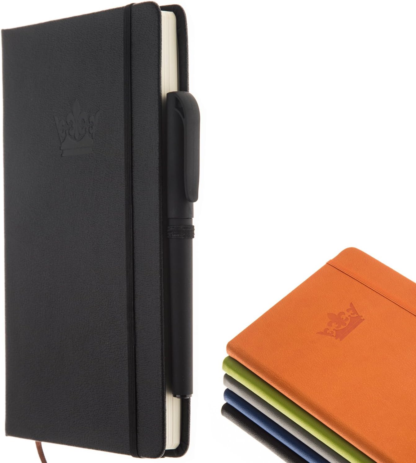 Classic Notebook with Pen - A5 Wide Ruled Leather Hardcover Writing Notebook 100 Sheets / 200 Pages - Perfect Journals to Write in by DIGGOLD (Black)
