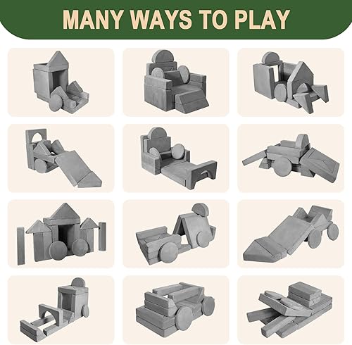 Miniatura 8 de Sofá modular de juego para niños, 15 piezas, juego de sofá convertible para niños y niñas, sofá de juego de espuma para niños y niñas, muebles
