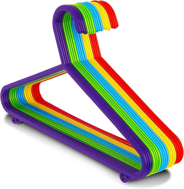 LIVIVO Children Baby Kids Hangers - Pack of 40 - Made From Strong Child-Safe Non-Toxic Plastic with Rounded Edges, 2 Hooks for Extra Storage (Multicoloured)