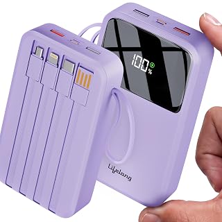 Lifelong Electronics 20000mAh 22.5W Fast Charging Power Bank | 4 Cables Attached – Type A + Type B + Type C + Lightning | for New & Old Devices | 4 Ports Available Too | Small Pocket Size Powerbank