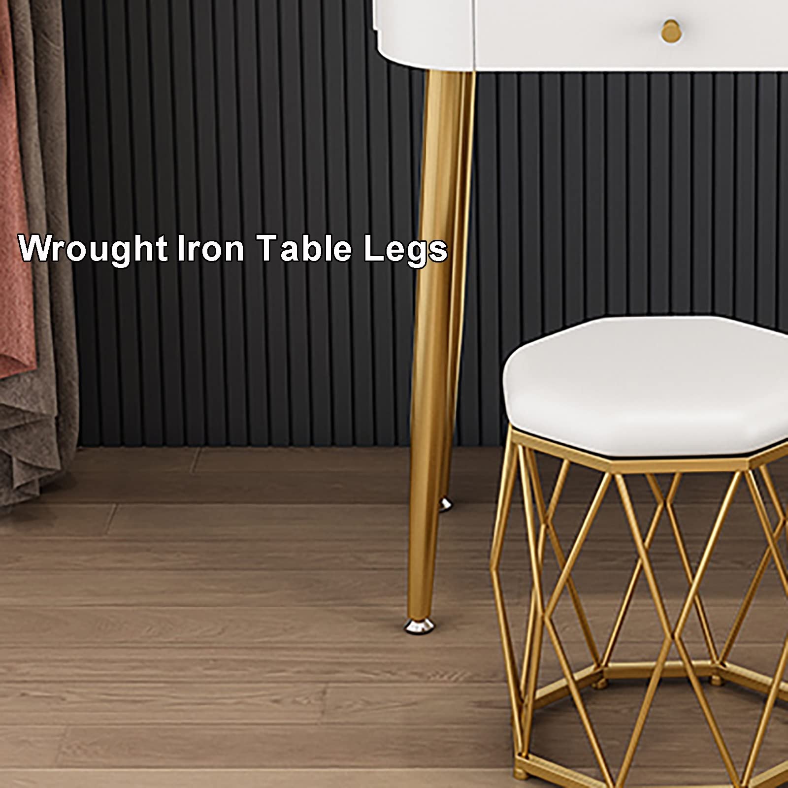 Smalle kaptafel met verlichting - 3-in-1 compacte make-uptafel met spiegel, verborgen kruk, en vier laden, voor kleine ruimtes