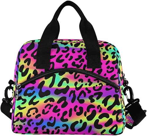 Miniatura 2 de MNSRUU Lonchera aislada  Fiambrera con estampado de leopardo arcoíris y guepardo, neo, para mujeres y hombres, reutilizable, a prueba de fugas, con
