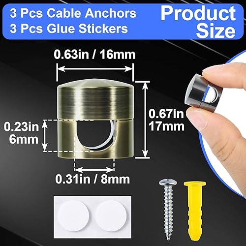 Miniatura 106 de 3 juegos de soportes de cargador para cables, soportes de anclaje de cable ajustables plateados, clips de cable de metal adhesivos, organizadores de