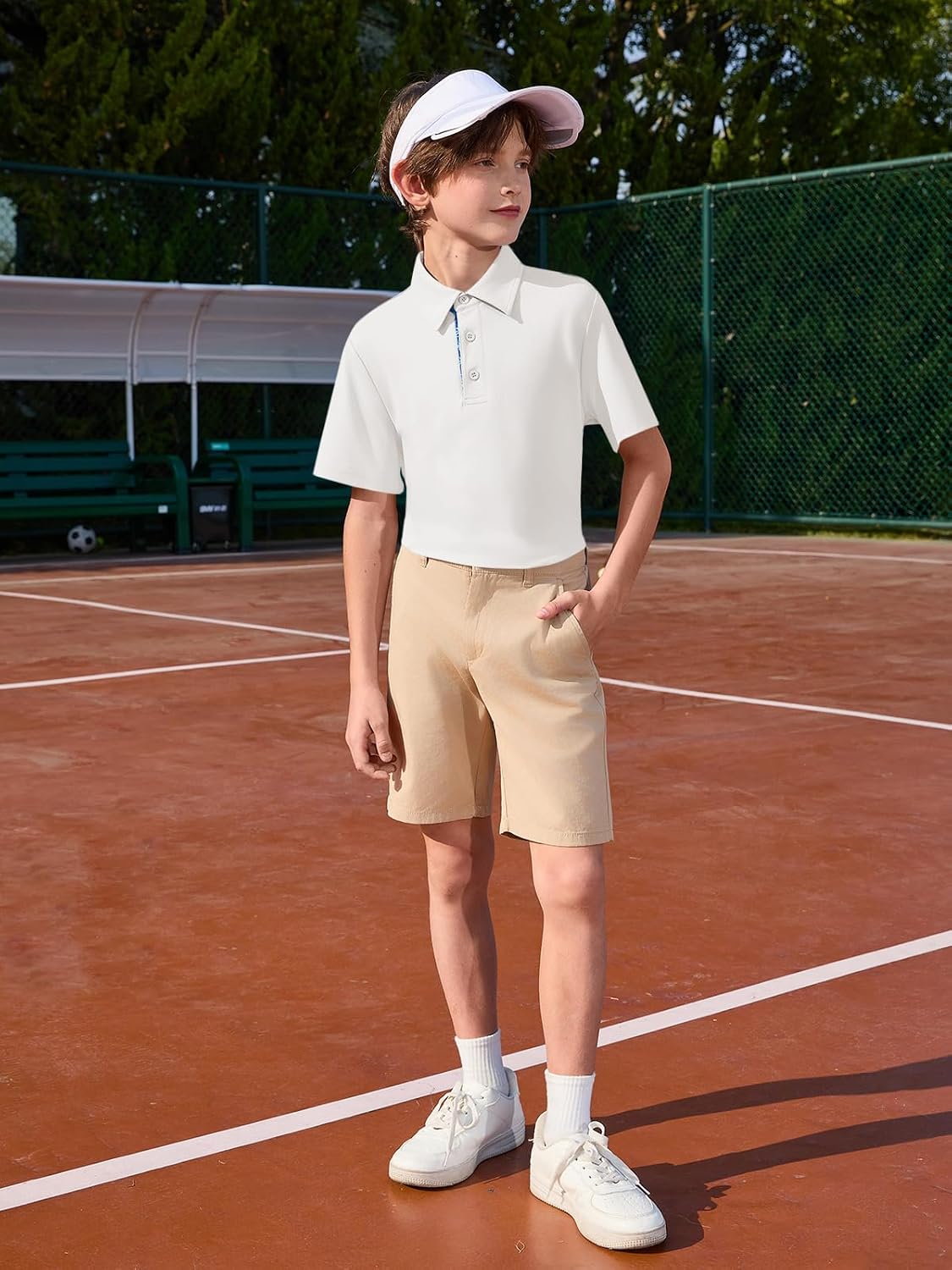 Haloumoning Boys Short Sleeve Polo Shirts Kids Athletic Performance Golf Polo School Uniform Collared Shirt 5-14Y